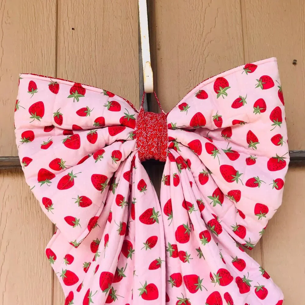 Giant Large Quilted Door Bow, Seasonal, Oversized Fabric Bow, Cottage Core Straw